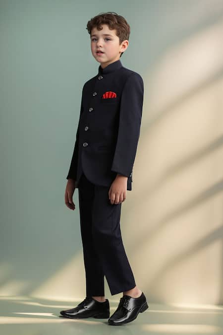 Buy_Petite Pomme_Blue Polyester Navy Buttoned Jodhpuri Set 