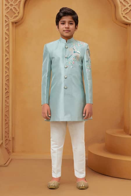 Petite Pomme Sea Green Embroidered Sherwani Set 