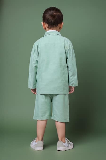 Petite Pomme Green Linen Shirt & Shorts Set 