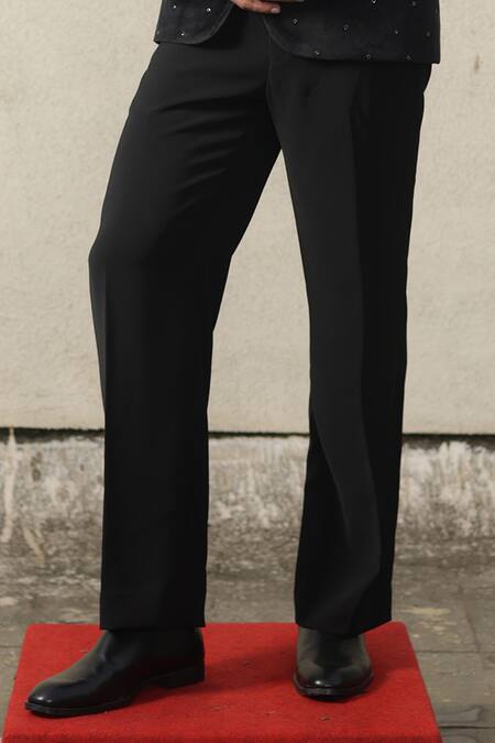 Tisa - Men_Black Suede, Viscose, Polyester Embroidery Tuxedo Set _Online_at_Aza_Fashions