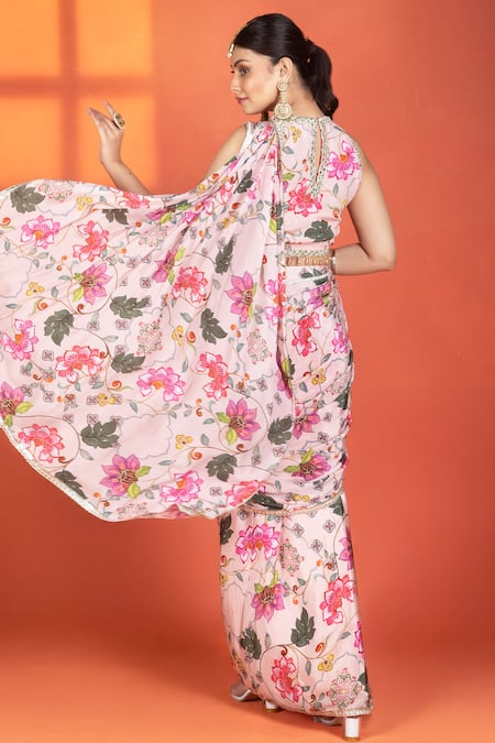 Tanu Malhotra Floral Printed Pre-Draped Saree & Embroidered Blouse Set 