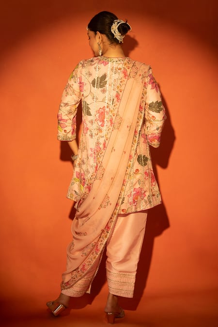 Tanu Malhotra Floral Printed Embroidered Angrakha Kurta Set 