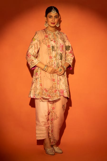 Tanu Malhotra Floral Printed Embroidered Angrakha Kurta Set 