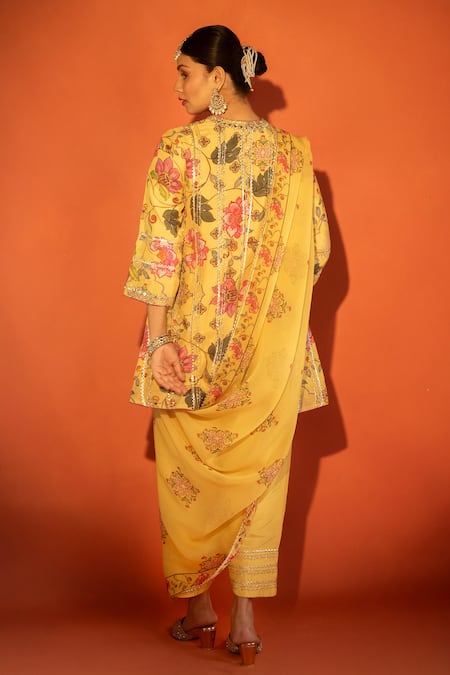 Tanu Malhotra Floral Printed & Embroidered Angrakha Set 