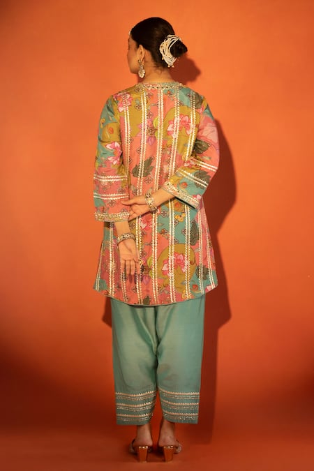 Tanu Malhotra Floral Printed Angrakha Kurta Set  