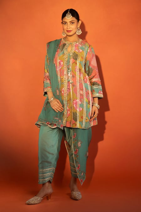 Tanu Malhotra Floral Printed Angrakha Kurta Set  