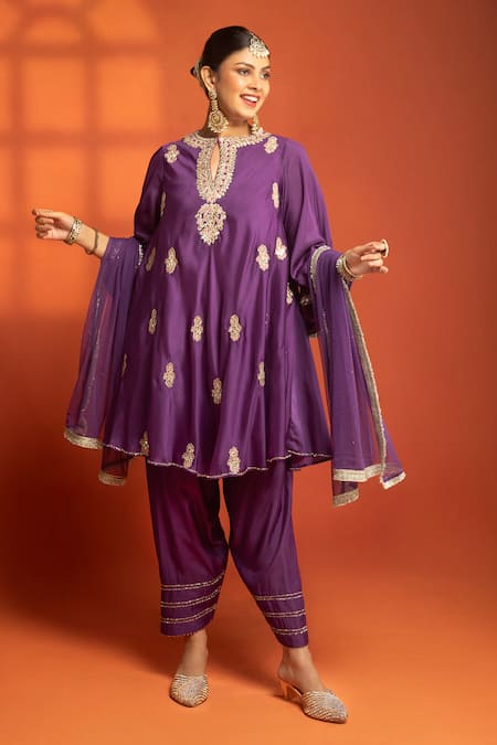 Tanu Malhotra Embroidered Flared Kurta Salwar Set 