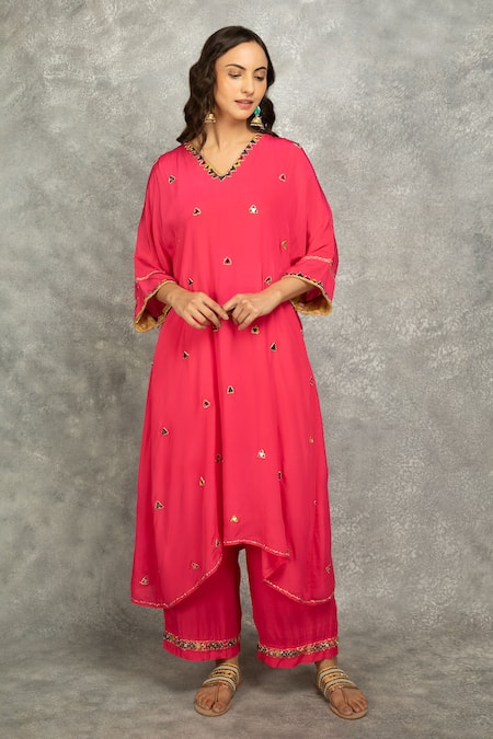 Tanu Malhotra Crepe High-Low Kaftan Kurta & Pant Set 