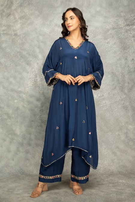 Tanu Malhotra Crepe Mirror Work Kaftan Kurta & Pant Set 