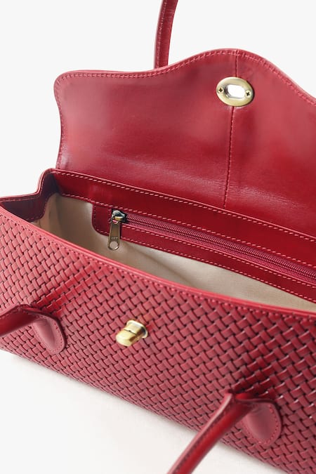 Tan & Loom_Red Seville Cherry Leather Satchel Bag _at_Aza_Fashions
