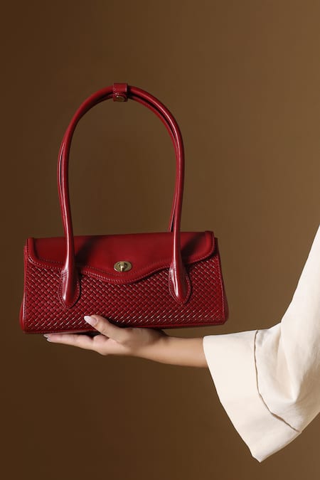 Buy_Tan & Loom_Red Seville Cherry Leather Satchel Bag 