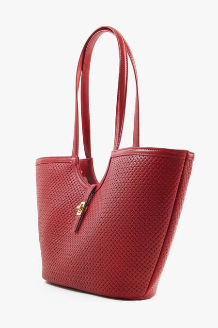 Buy_Tan & Loom_Red Amalfi Cherry Leather Tote Bag _Online_at_Aza_Fashions