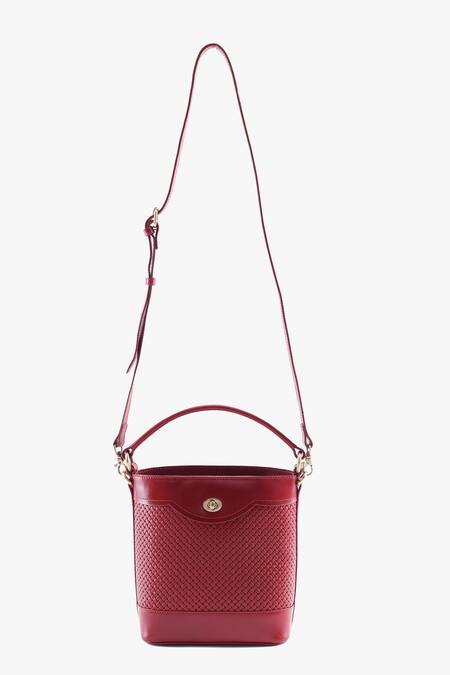 Tan & Loom_Red Portobello Cherry Leather Bucket Bag _Online_at_Aza_Fashions