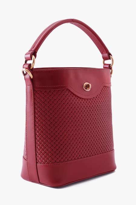 Shop_Tan & Loom_Red Portobello Cherry Leather Bucket Bag _Online_at_Aza_Fashions