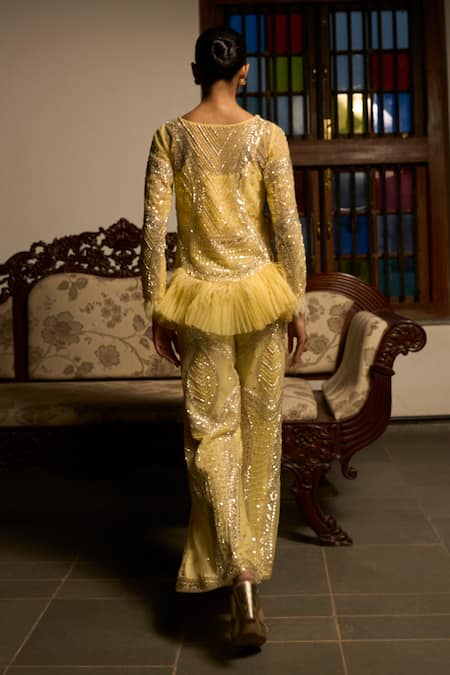 Saangi Lime Radiance Embellished Peplum Sharara Co-ord Set 