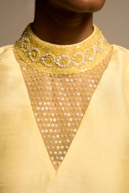 Buy_Saangi_Yellow Viscose, Silk, Crepe Beads, Amber Grace Kurta And Flared Sharara Co-ord Set 