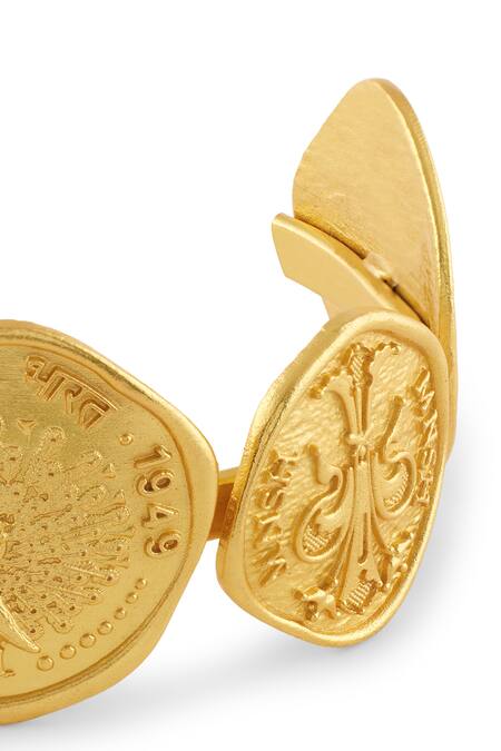 Shop_Mnsh_Gold Plated Mor Shakti Coin Cuff _Online_at_Aza_Fashions