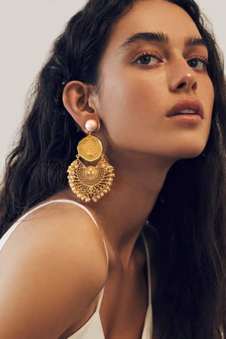 Mnsh_Gold Plated Pearls Mor Coin Earrings _Online_at_Aza_Fashions