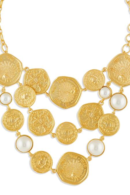 Mnsh_Gold Plated Shakti Stardust Coin Choker _Online_at_Aza_Fashions