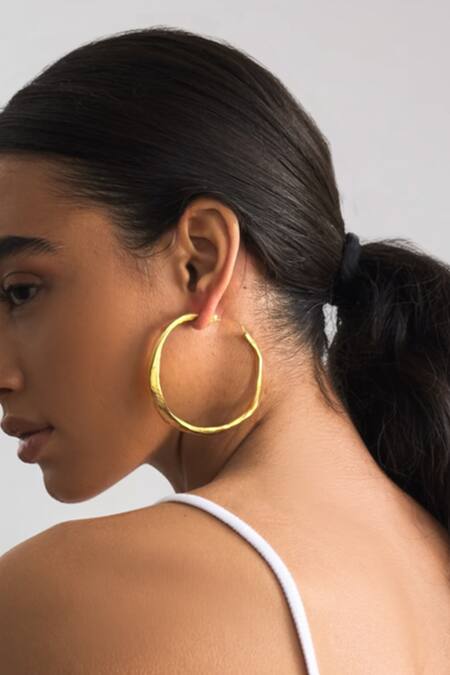 Shop_Mnsh_Gold Plated Shakti Textured Large Hoop Earrings _Online_at_Aza_Fashions
