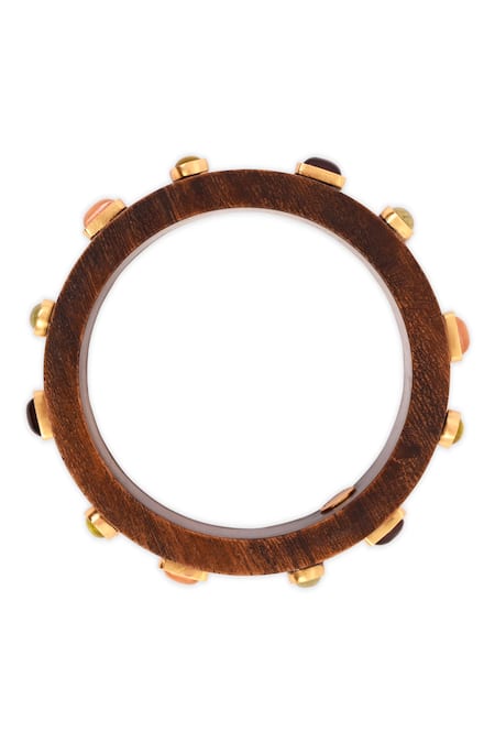 Buy_Mnsh_Brown Imitation Gemstones Wooden Bangle _Online_at_Aza_Fashions