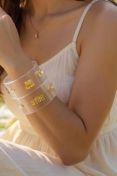 Shop_Mnsh_White Pearls Shakti Nidar Resin Bangle - Single Pc _Online_at_Aza_Fashions