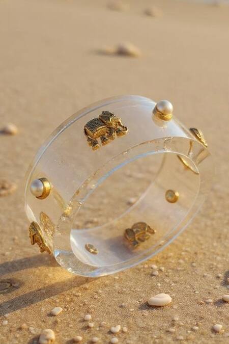 Shop_Mnsh_Gold Plated Pearls Hathi Luxe Resin Bracelet - Single Pc _Online_at_Aza_Fashions