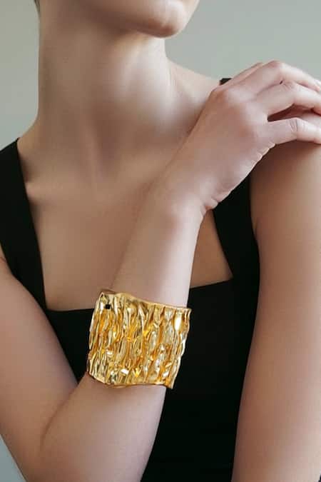 Mnsh_Gold Plated Kallista Hammered Cuff _Online_at_Aza_Fashions
