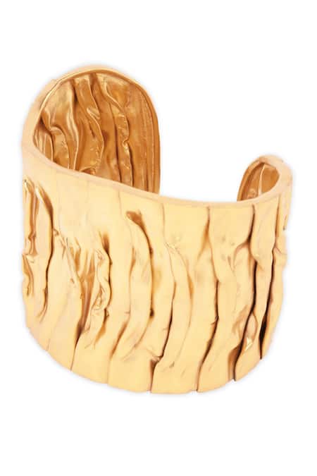 Buy_Mnsh_Gold Plated Kallista Hammered Cuff _Online_at_Aza_Fashions