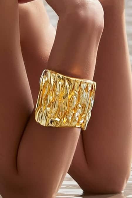 Mnsh_Gold Plated Kallista Hammered Cuff _at_Aza_Fashions