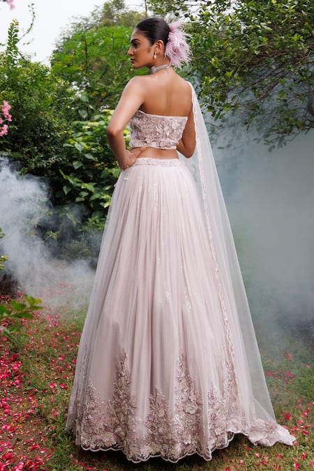 Meenagurnam 3D Flower & Net Embellished Lehenga Set 