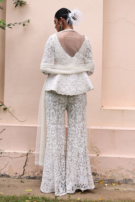 Meenagurnam Embellished Peplum Kurta Sharara Set 