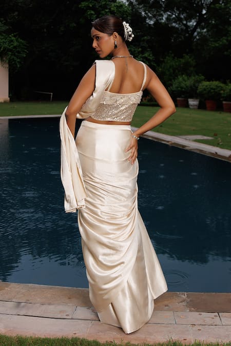 Meenagurnam Pre-Draped Saree & Embellished Blouse Set 