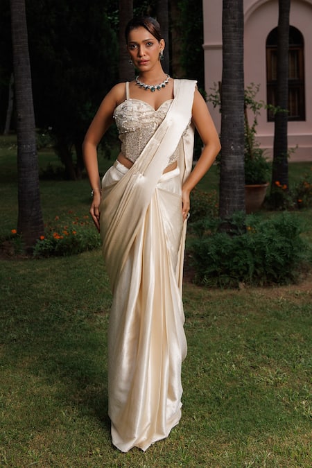 Meenagurnam Pre-Draped Saree & Embellished Blouse Set 