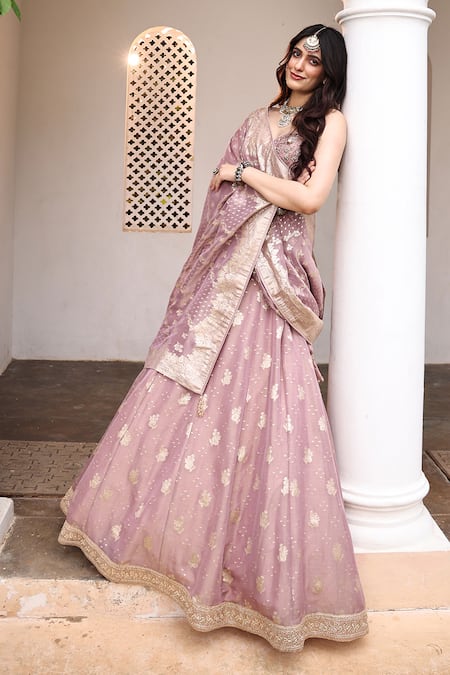 Meenagurnam Purple Tissue Embroidery, Sequins, Zari, Stones Hand Embellished Lehenga Set Online at Aza Fashions Meenagurnam_Purple Tissue Embroidery, Sequins, Zari, Stones Hand Embellished Lehenga Set _Online_at_Aza_Fashions
