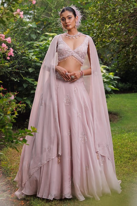 Meenagurnam Organza Swaski & Sequin Embroidered Lehenga Set 