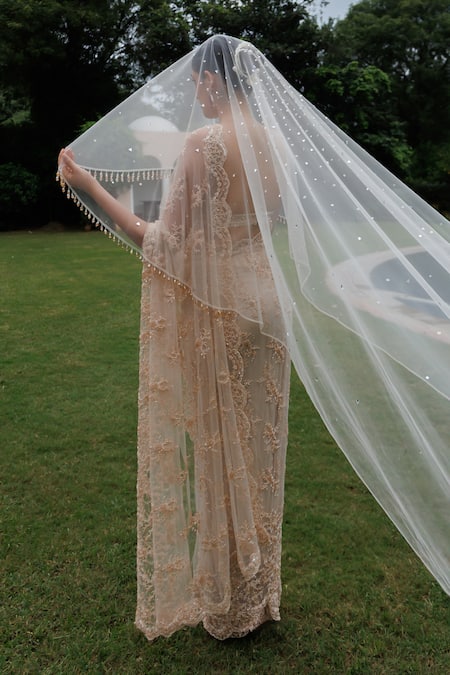 Meenagurnam Floral Sequin & Beads Hand Embellished Saree With Blouse 