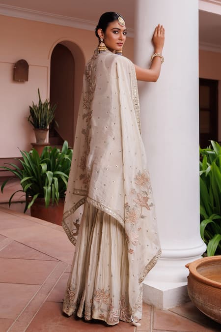 Meenagurnam Floral Hand Embellished Kurta Sharara Set 