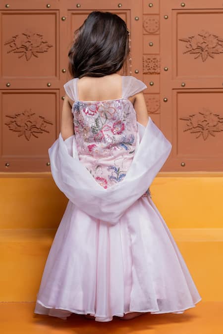 Shop Kirti Agarwal - Pret N Couture Lavender Organza, Silk Embroidery, Sequins, Beads Floral Kurta Lehenga Set at Aza Fashions Shop_Kirti Agarwal - Pret N Couture_Lavender Organza, Silk Embroidery, Sequins, Beads Floral Kurta Lehenga Set _at_Aza_Fashions