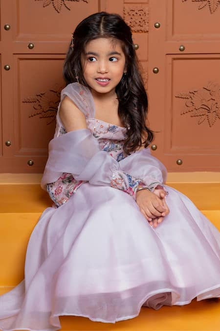 Kirti Agarwal - Pret N Couture Lavender Organza, Silk Embroidery, Sequins, Beads Floral Kurta Lehenga Set Online at Aza Fashions Kirti Agarwal - Pret N Couture_Lavender Organza, Silk Embroidery, Sequins, Beads Floral Kurta Lehenga Set _Online_at_Aza_Fashions