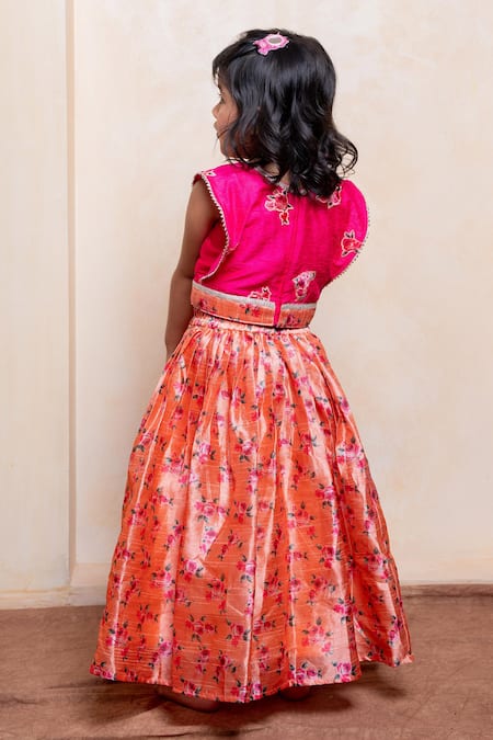 Shop Kirti Agarwal - Pret N Couture Pink Silk Embroidery, Zari, Beads, Lace Floral Blouse And Printed Lehenga Set at Aza Fashions Shop_Kirti Agarwal - Pret N Couture_Pink Silk Embroidery, Zari, Beads, Lace Floral Blouse And Printed Lehenga Set _at_Aza_Fashions