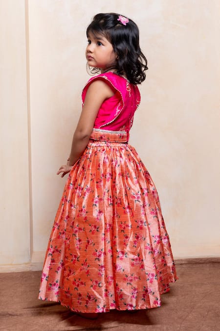 Kirti Agarwal - Pret N Couture Pink Silk Embroidery, Zari, Beads, Lace Floral Blouse And Printed Lehenga Set Online at Aza Fashions Kirti Agarwal - Pret N Couture_Pink Silk Embroidery, Zari, Beads, Lace Floral Blouse And Printed Lehenga Set _Online_at_Aza_Fashions