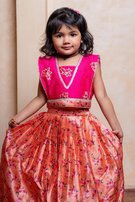 Shop Kirti Agarwal - Pret N Couture Pink Silk Embroidery, Zari, Beads, Lace Floral Blouse And Printed Lehenga Set Online at Aza Fashions Shop_Kirti Agarwal - Pret N Couture_Pink Silk Embroidery, Zari, Beads, Lace Floral Blouse And Printed Lehenga Set _Online_at_Aza_Fashions