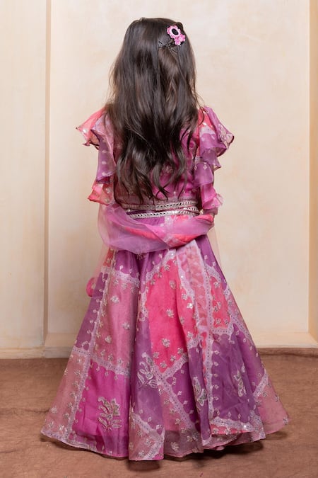 Shop Kirti Agarwal - Pret N Couture Pink Organza, Net Embroidery, Sequins, Zari Floral Motif Blouse Lehenga Set at Aza Fashions Shop_Kirti Agarwal - Pret N Couture_Pink Organza, Net Embroidery, Sequins, Zari Floral Motif Blouse Lehenga Set _at_Aza_Fashions