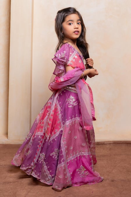 Buy Kirti Agarwal - Pret N Couture Pink Organza, Net Embroidery, Sequins, Zari Floral Motif Blouse Lehenga Set Online at Aza Fashions Buy_Kirti Agarwal - Pret N Couture_Pink Organza, Net Embroidery, Sequins, Zari Floral Motif Blouse Lehenga Set _Online_at_Aza_Fashions