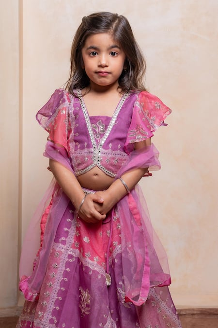 Shop Kirti Agarwal - Pret N Couture Pink Organza, Net Embroidery, Sequins, Zari Floral Motif Blouse Lehenga Set Online at Aza Fashions Shop_Kirti Agarwal - Pret N Couture_Pink Organza, Net Embroidery, Sequins, Zari Floral Motif Blouse Lehenga Set _Online_at_Aza_Fashions