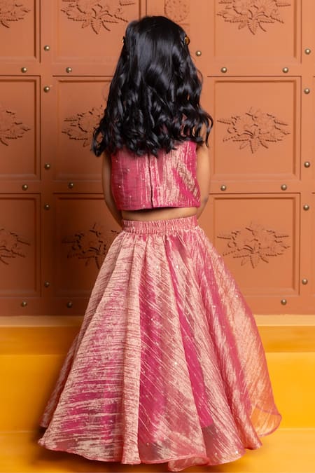 Shop Kirti Agarwal - Pret N Couture Maroon Tissue, Silk Embroidery, Tassels, Zari Hand Floral Blouse And Lehenga Set at Aza Fashions Shop_Kirti Agarwal - Pret N Couture_Maroon Tissue, Silk Embroidery, Tassels, Zari Hand Floral Blouse And Lehenga Set _at_Aza_Fashions