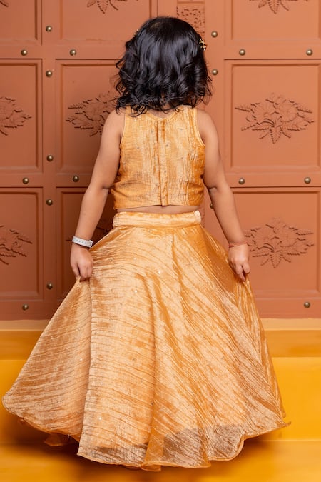 Shop Kirti Agarwal - Pret N Couture Brown Tissue, Silk Embroidery, Pearls, Tassels Hand Blouse With Lehenga at Aza Fashions Shop_Kirti Agarwal - Pret N Couture_Brown Tissue, Silk Embroidery, Pearls, Tassels Hand Blouse With Lehenga _at_Aza_Fashions