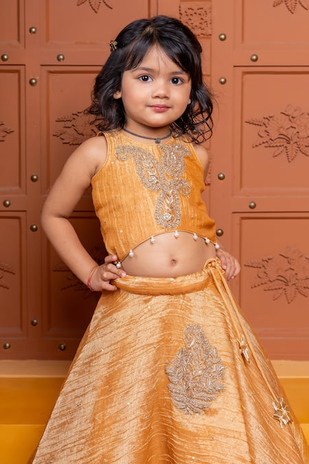 Buy Kirti Agarwal - Pret N Couture Brown Tissue, Silk Embroidery, Pearls, Tassels Hand Blouse With Lehenga Online at Aza Fashions Buy_Kirti Agarwal - Pret N Couture_Brown Tissue, Silk Embroidery, Pearls, Tassels Hand Blouse With Lehenga _Online_at_Aza_Fashions