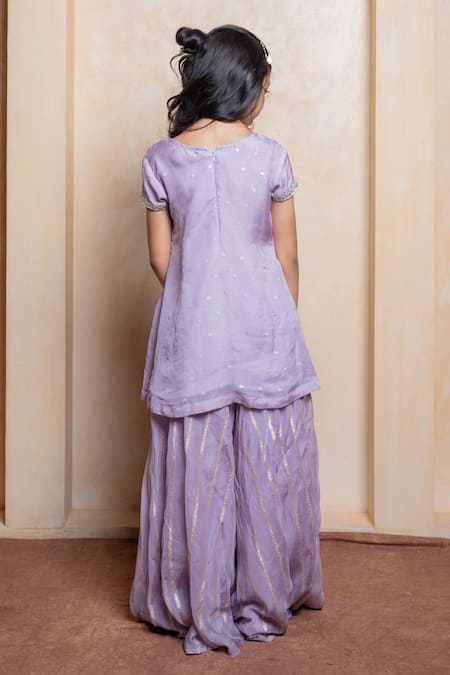 Shop_Kirti Agarwal - Pret N Couture_Lavender Viscose, Organza, Satin, Shantoon Polka Motif Kurta And Sharara Set _at_Aza_Fashions